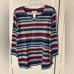 Alfred Dunner Striped Ribbed Shirt Size 2X